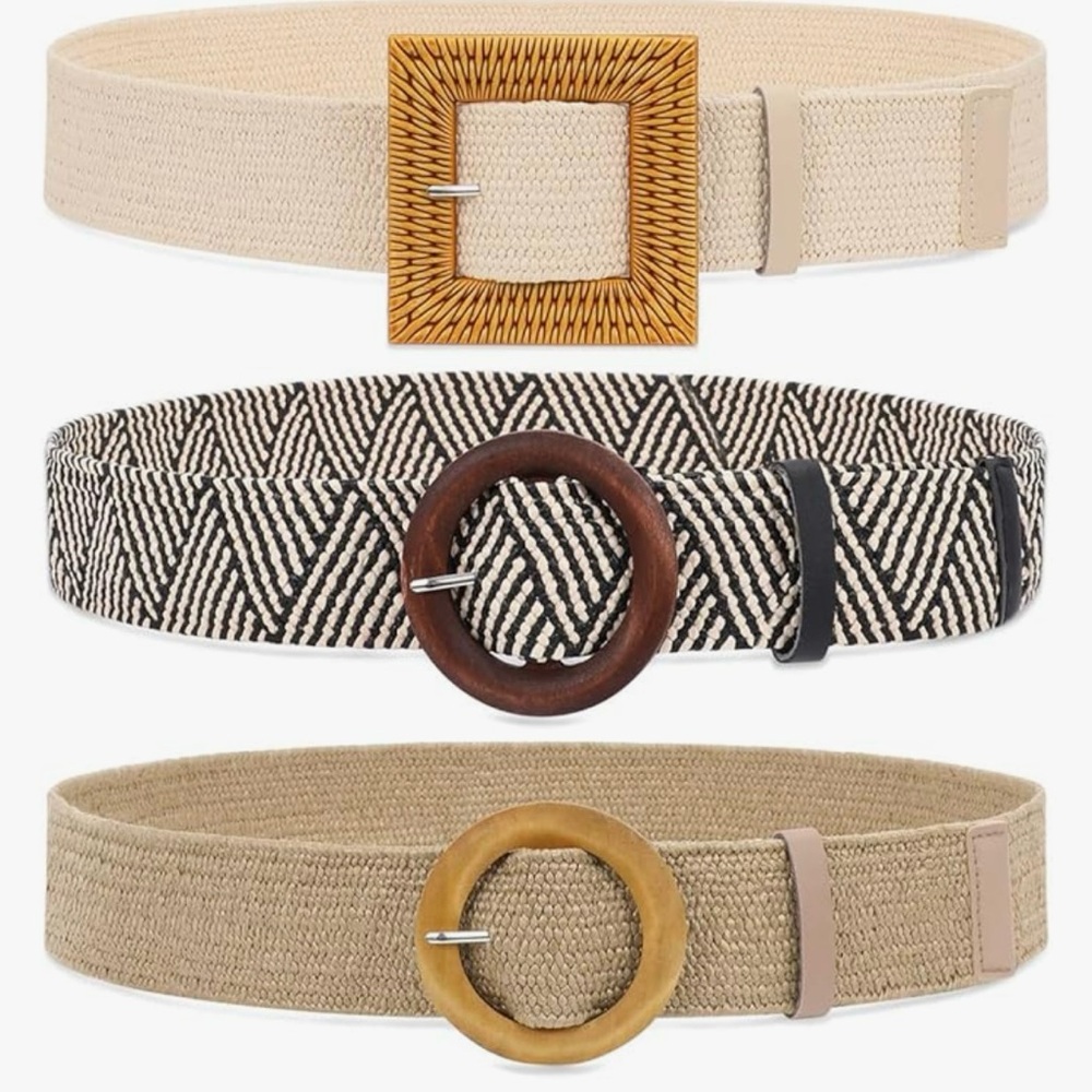 Stylish Women's Woven Belt Set - Beige, Black, Tan